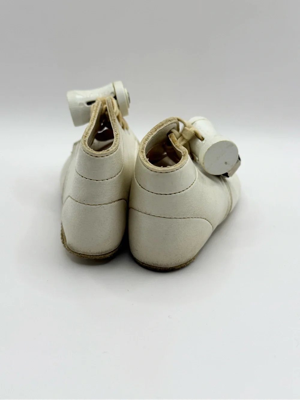 Vintage Baby Walker Soft Sole Shoes Lace Up with Bells White 1950s
